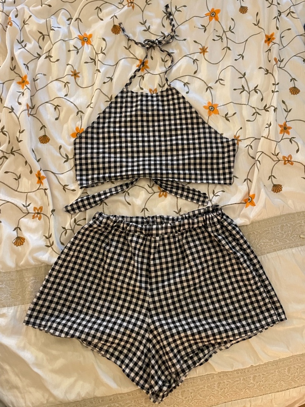 Gingham Two-Piece Halter Top Shorts Set